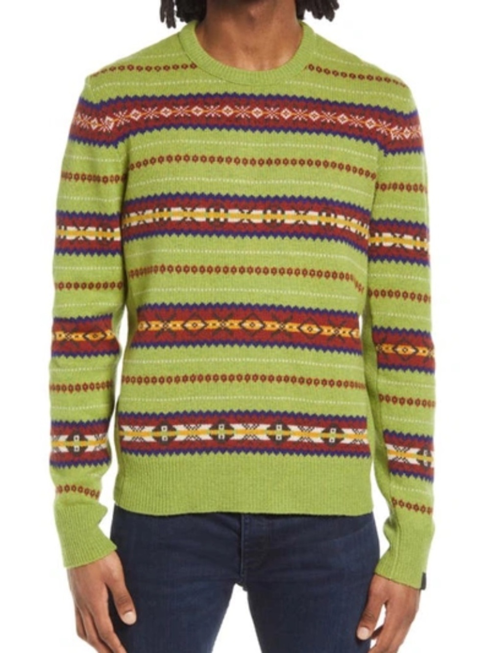 Rag & Bone Wesley Fair Isle Green Multi Color Sweater Size M